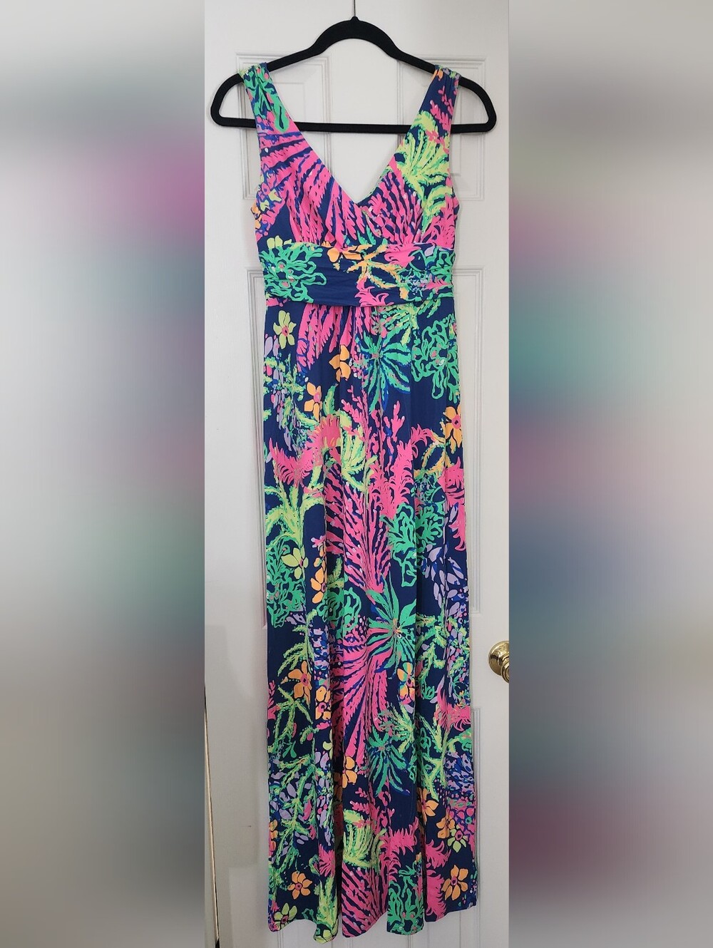 Lilly Pulitzer Navy Maxi Dress with Tropical Print